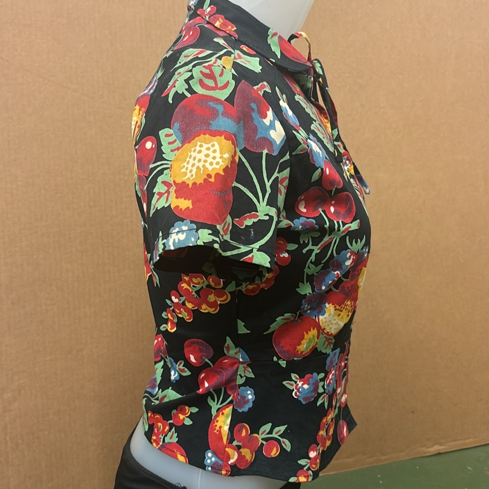 Vintage EC Star fruit print cotton short sleeve Med button front top. - Picture 4 of 13